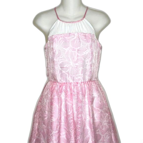 LILLY PULITZER KAILEY PINK & WHITE FLORAL CHIFFON HALTER DRESS SIZE 2 ROSY POSIE - Picture 3 of 14
